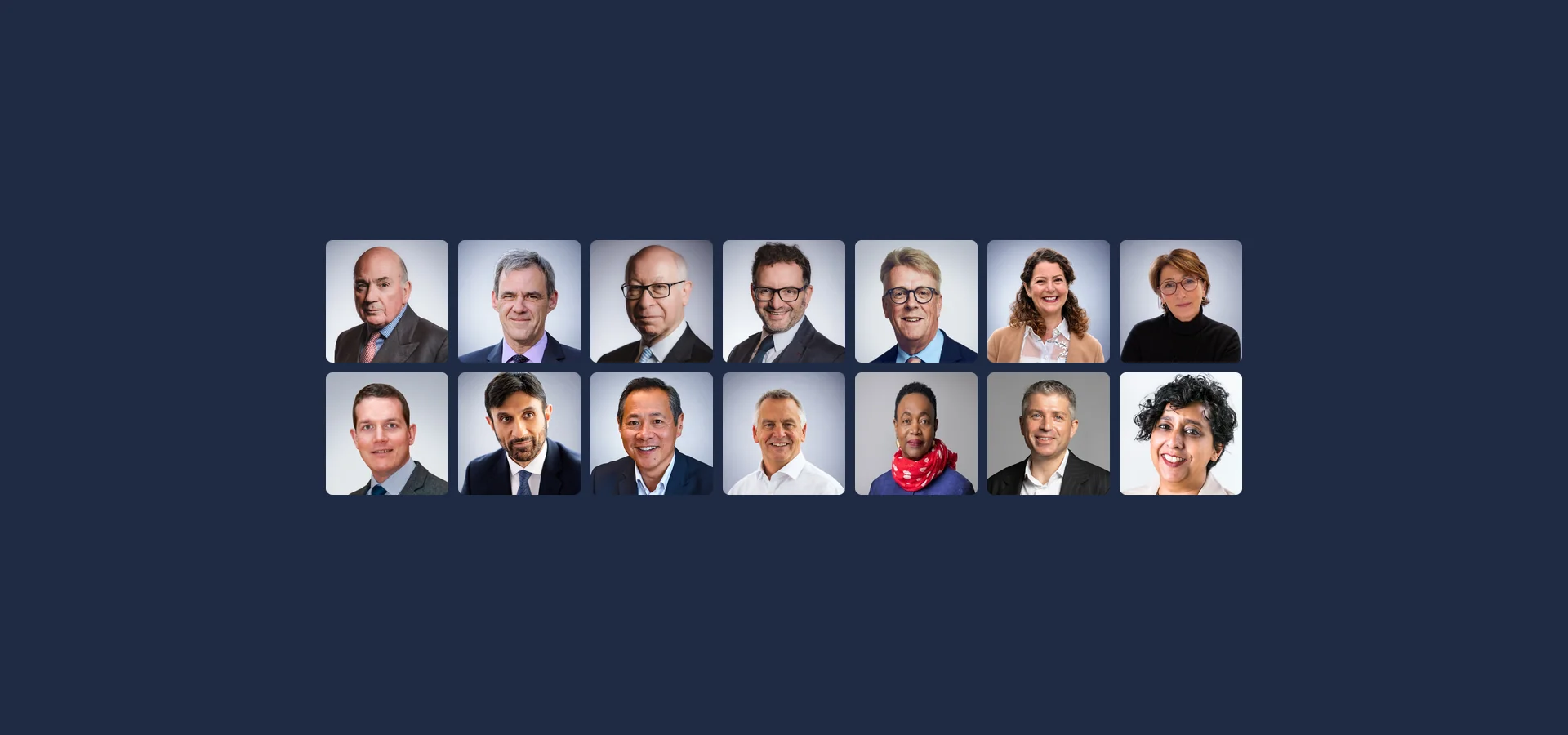 Portrait photos of the 14 people listed on this page.